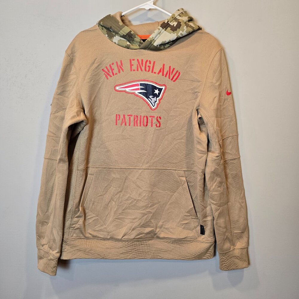 SUPERBOWL READY! Size 18-20 NE PATRIOTS Nike Tan Hoodie with Camouflage Hood